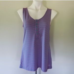 Kavu Pink Blue Striped Tank Top Buttons Small